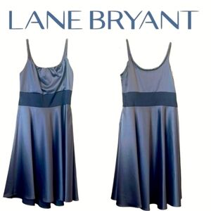 LANE BRYANT Gray/Black Sleeveless Satin Cocktail Dress Scoop Neck Side Zip Sz 14